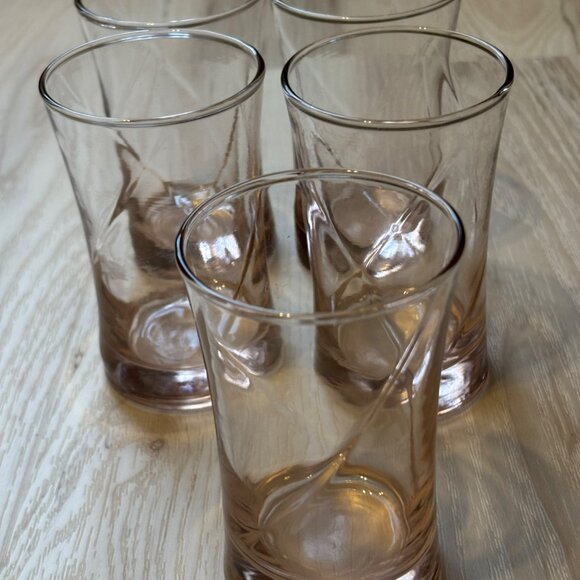 Libbey Concert Pink Misty Rose Tumbler Set Of 5 Vtg Glasses Optic Swirl - Picture 2 of 6